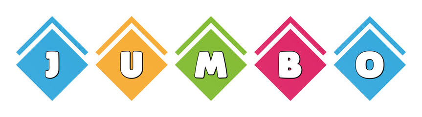 Jumbo - typography in multi-colored boxes on white background