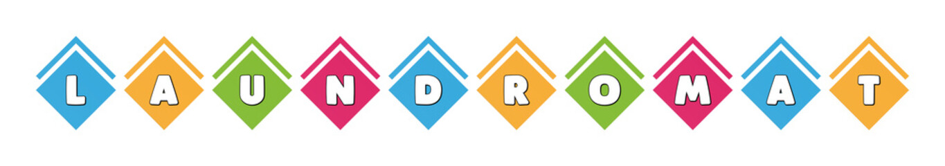Laundromat - typography in multi-colored boxes on white background