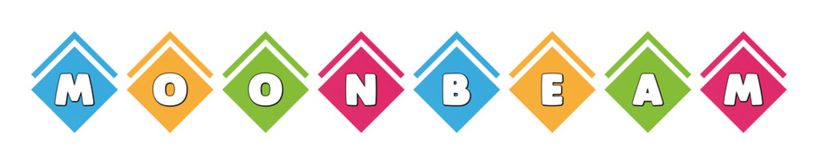 Moonbeam - typography in multi-colored boxes on white background