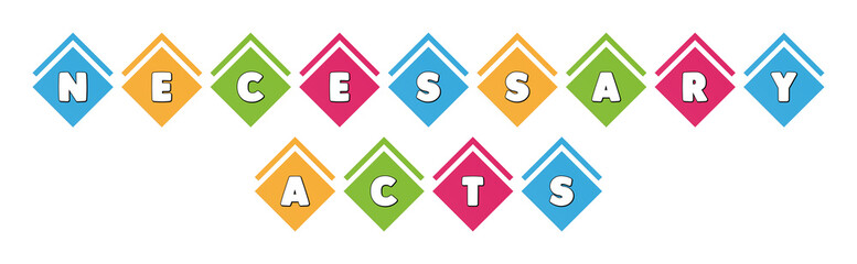 Necessary Acts - typography in multi-colored boxes on white background
