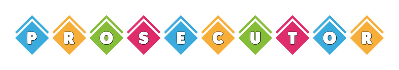 Prosecutor - typography in multi-colored boxes on white background