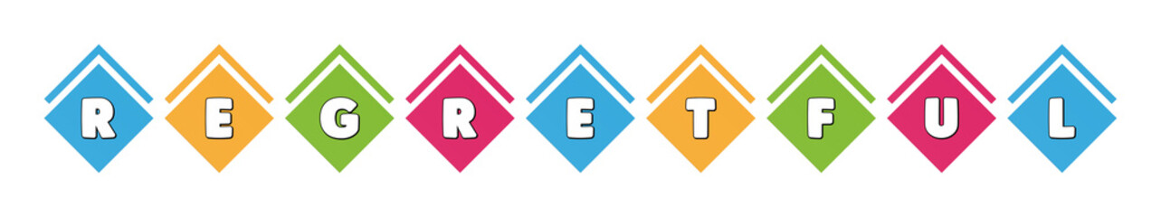 Regretful - typography in multi-colored boxes on white background