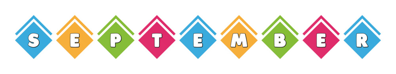 September - typography in multi-colored boxes on white background