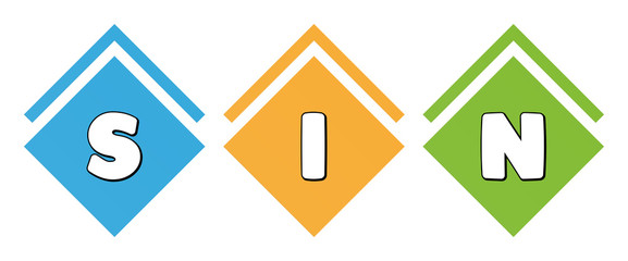 Sin - typography in multi-colored boxes on white background