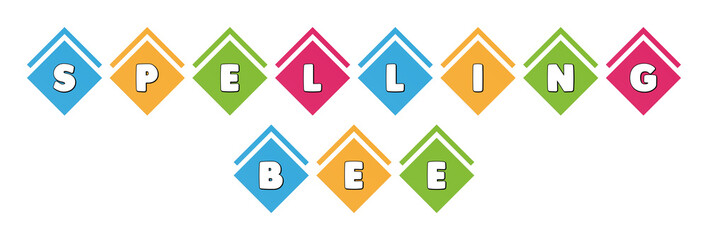 Spelling Bee - typography in multi-colored boxes on white background