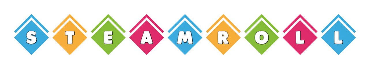 Steamroll - typography in multi-colored boxes on white background