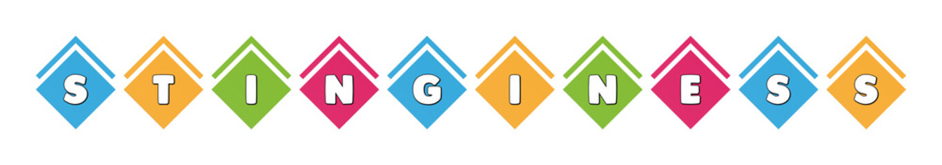 Stinginess - typography in multi-colored boxes on white background