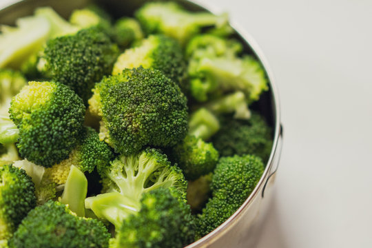 Raw fresh Broccoli Florets, Healthy Green Organ Ready for Cooking.