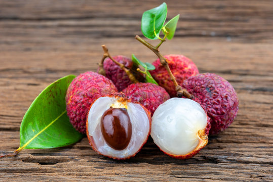 lychee fruit on wooden background