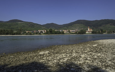 Landscape at river Danube with town Weissenkirchen, Wachau, Austria
