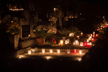 Candles for All Souls' Day in the cemetery