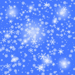 Seamless winter pattern with flying snowflakes. Christmas background. Vector.