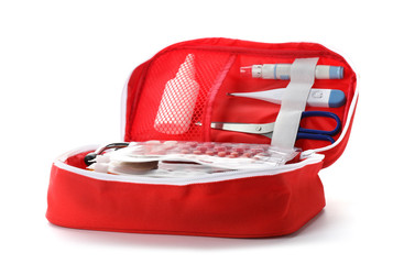 First aid kit on white background. Health care