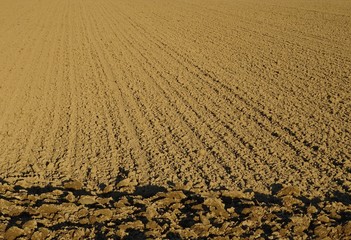 Frisch umgepflügtes und geackertes Feld