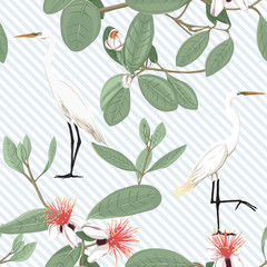 Seamless pattern, background. with tropical plants and flowers.