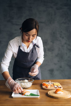 Chef making a sushi dish