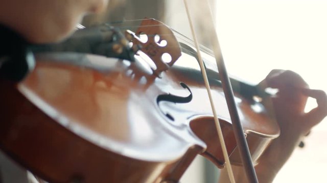 Close-up of the violinist: Musician playing violin classic music