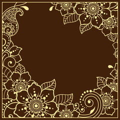 Stylized with henna tattoos decorative pattern for decorating covers for book, notebook, casket, magazine, postcard and folder. Flower in mehndi style. Frame in the eastern tradition.