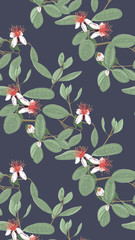 Pattern, background with with feijoa flowers