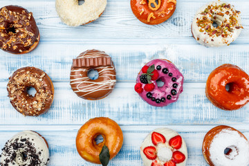 Assorted assortment, on old wood background. Top view.