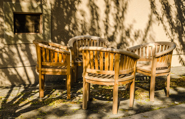 Wooden chairs in the restaurant in Pecs, Hungary 