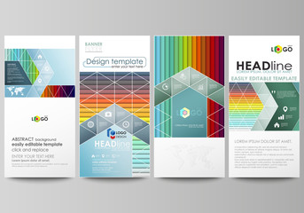 Flyers set, modern banners. Business templates. Flat style vector layouts. Bright color rectangles, colorful design, overlapping geometric rectangular shapes forming abstract beautiful background