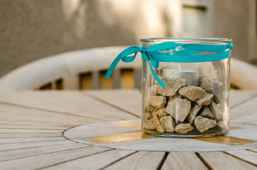 Pebbles in a glass bottle 