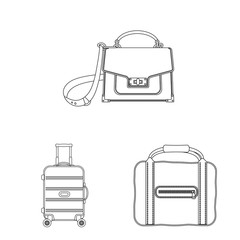 Vector illustration of suitcase and baggage sign. Collection of suitcase and journey stock vector illustration.