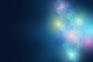 Molecular structure and chemical elements. Abstract molecules background. Science and digital technology concept. Vector illustration for scientific or technological design.