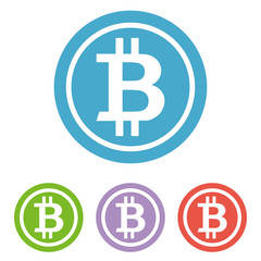 Bitcoin sign icon for internet money. Crypto currency symbol and coin image for using in web projects or mobile applications. Blockchain based secure cryptocurrency. Isolated vector illustration.