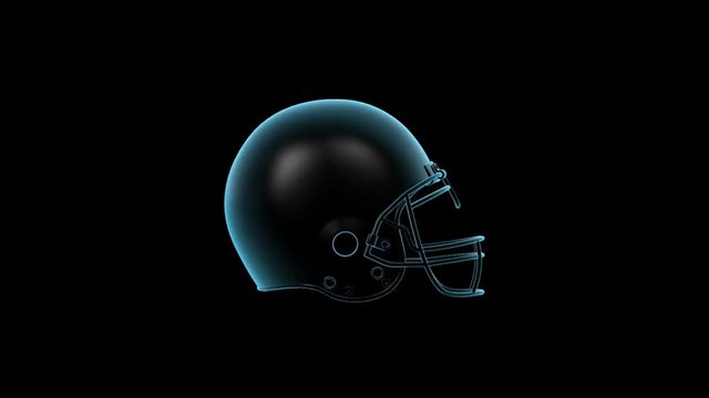 American Football Helmet rotating loop on black background.