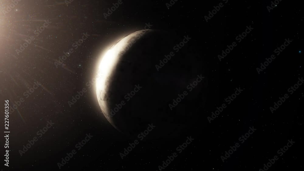 Poster beautiful planet rotates on the background of night sky. planet with nebula in deep space. planet ro