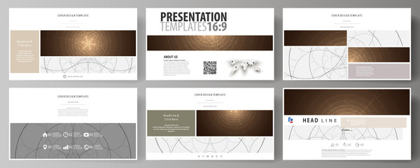 Fototapeta na wymiar Business templates in HD format for presentation slides. Easy editable abstract vector layouts in flat design. Alchemical theme. Fractal art background. Sacred geometry. Mysterious relaxation pattern.