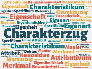 Obraz premium Das Wort - Charakterzug - abgebildet in einer Wortwolke mit zusammenhängenden Wörtern