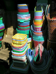 plastic baskets on market in Pyin Oo Lwin, Myanmar - 227601981