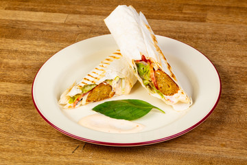 Vegetarian shawarma with falafel
