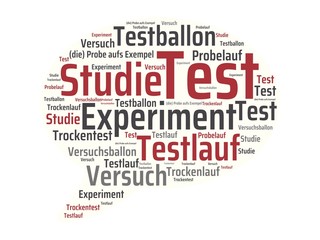 Das Wort - Experiment - abgebildet in einer Wortwolke mit zusammenhängenden Wörtern