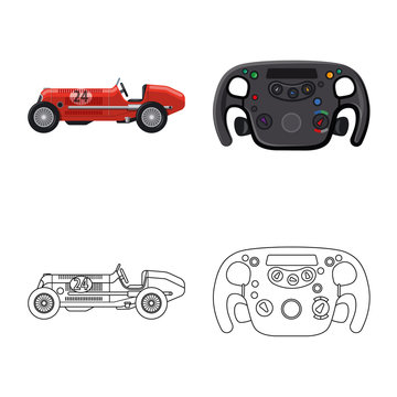 Isolated object of car and rally sign. Set of car and race vector icon for stock.