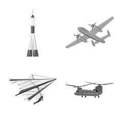 Vector design of plane and transport logo. Set of plane and sky stock vector illustration.