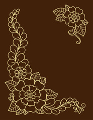 Set of Mehndi flower pattern for Henna drawing and tattoo. Decoration in ethnic oriental, Indian style.