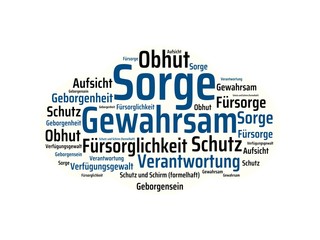Das Wort - Gewahrsam - abgebildet in einer Wortwolke mit zusammenhängenden Wörtern