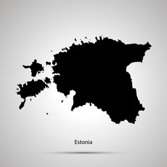 Estonia country map, simple black silhouette on gray