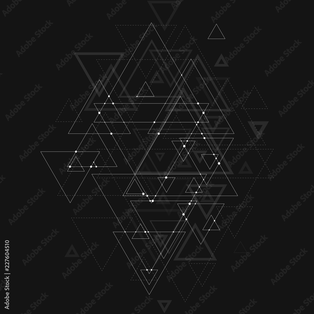 Poster abstract polygonal low poly vector background with blue triangles, connecting dots and lines. connec