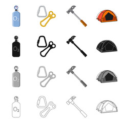 Vector illustration of mountaineering and peak icon. Collection of mountaineering and camp stock vector illustration.