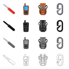 Vector illustration of mountaineering and peak icon. Set of mountaineering and camp stock symbol for web.