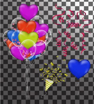 Happy Birthday greeting card template with festive color confetti stars and balloons pattern