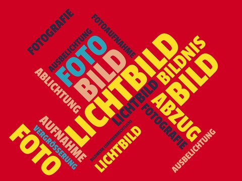 Das Wort - Lichtbild - abgebildet in einer Wortwolke mit zusammenh&auml;ngenden W&ouml;rtern