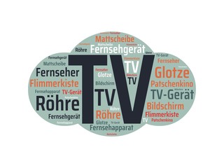 Das Wort - TV - abgebildet in einer Wortwolke mit zusammenhängenden Wörtern
