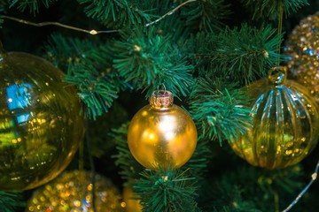 Fototapeta na wymiar Traditional christmas or new year decorated fir tree