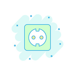 Vector cartoon extension cord sign icon in comic style. Electric power socket sign illustration pictogram. Power socket business splash effect concept.